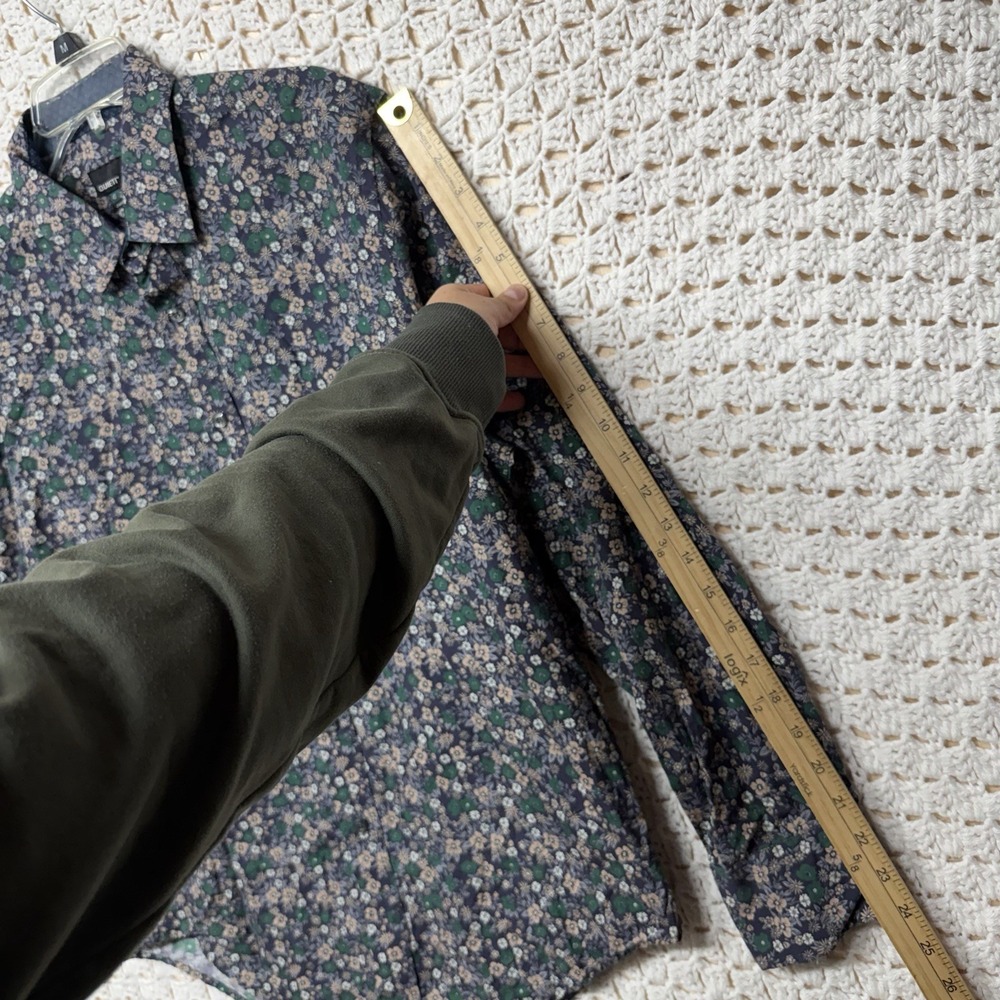 Quieti Mens Shirt L Green Black Floral Long-Sleeve Button Up Cotton Lyocell - Picture 8 of 10